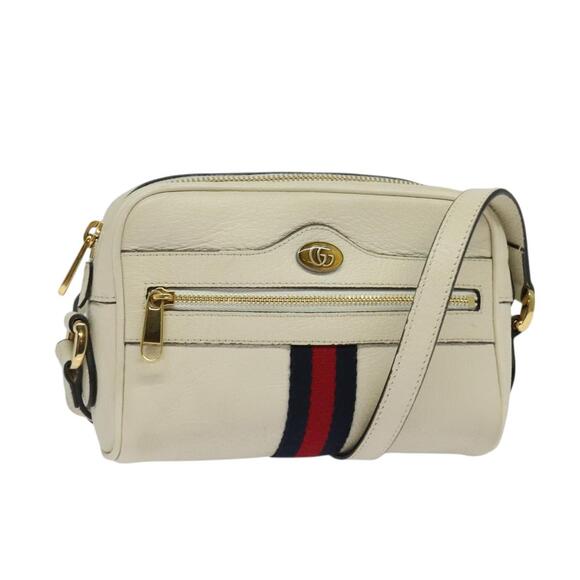 GUCCI Sherry Line Shoulder Bag Leather White Red Navy - Picture 1 of 16